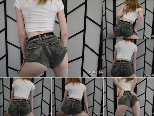 Public Flashing Petite Nymphet custom denim shorts booty shaking image