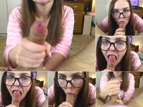 Russian Girls Blowjob and handjob from cutie in glasses a lot of sperm image