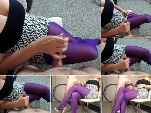 TitJob Teen StepSister Handjob on her Purple Pantyhose Alina Rose 1080p image