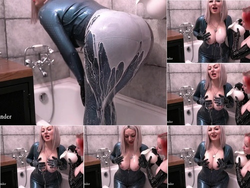 WAM Hot Lesbian Bathroom Play In Latex Rubber Clothes  Fun With Food Fetish Milk On Big Natural Boobs – 1080p image