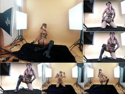 Arya Grander Backstage From Fetish Photosession  Spandex Leopard Print Catsuit And Leather Thigh High Boots – 1080p image