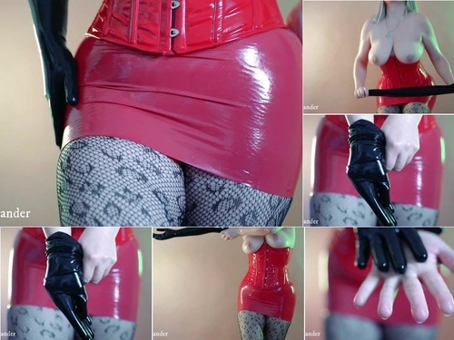 transsexual Nude Topless Curvy Girl In Red Fetish PVC Corset And Latex Skirt Wearing Rubber Gloves – 1080p image