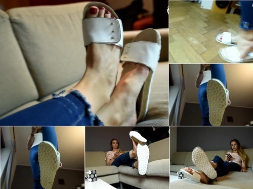 Barefoot Cork Slippers And Bare Feet Posing  POV  Foot Worship POV  Soles Teasing  – 1080p image