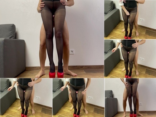 Feminization Mistress lets fuck her thighs in pantyhose image
