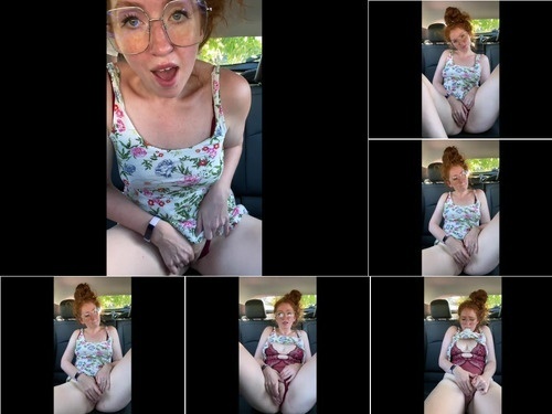 Blowjob Hardcore Nerdy redhead plays with her pussy in a busy parking image