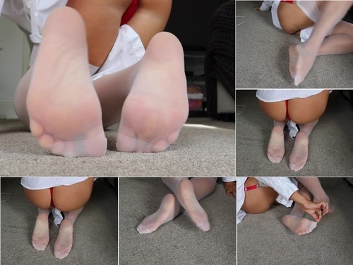 Hosiery White Stockings Feet Tease image