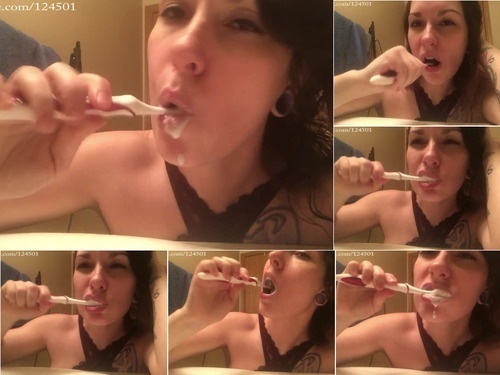 Leena Mae Toothbrushing In Lingerie image