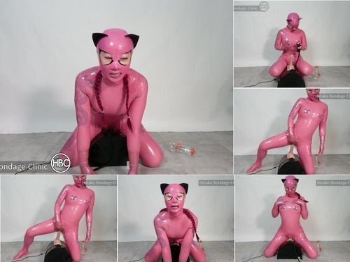 Diapered Pink Rubber Catsuit Hinako Masturbates with Fucking Machine image