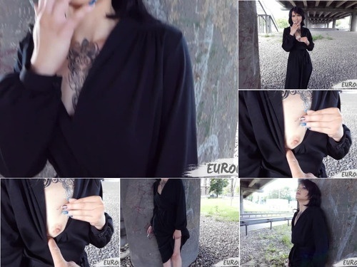 EuroCoeds EuroCoeds 111219 ferggy smokes on the street and shows tits and pussy image