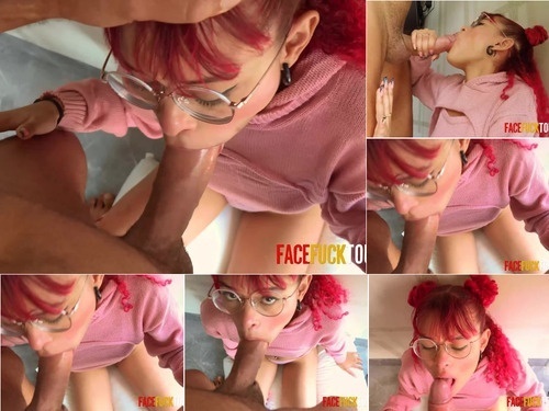 Cumslut Nerdy redhead teen taking gag reflex lessons image