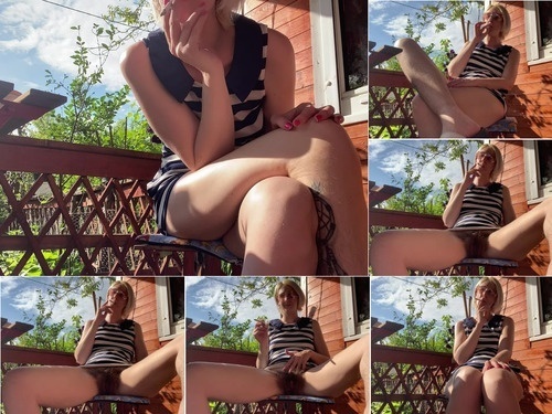CuteBlonde666 Smoking Outside Showing My Hairy Pussy image