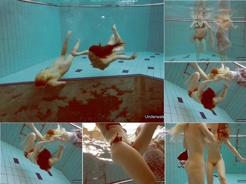 Underwater Two hot chicks enjoy swimming pool naked image