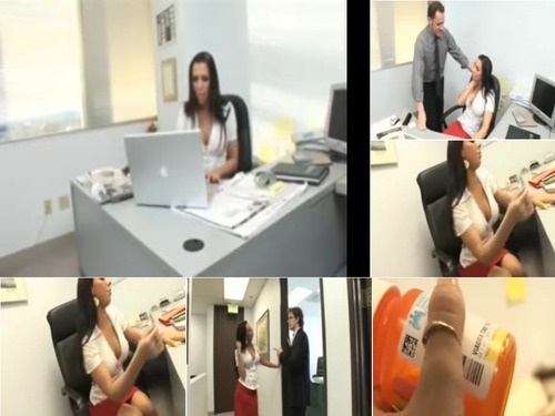 Stockings OfficeGirls com hotoffice HOT BRUNETTE SECRETARY FINDS PORN ON HER BOSSES PC image